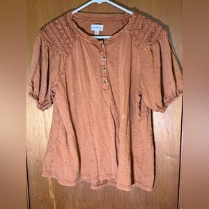 Wonderly Terracotta Blouse with Button Detail